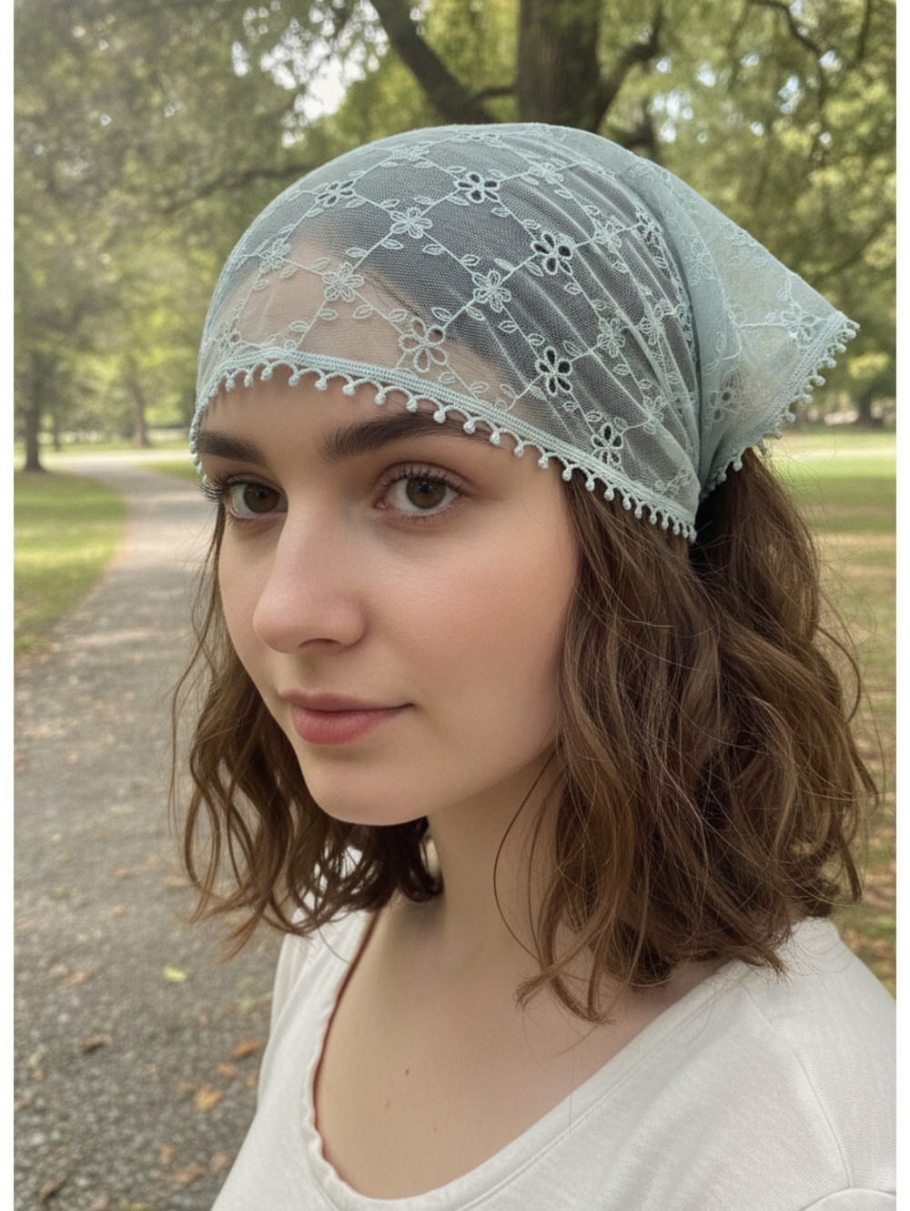 Green Floral Embroidered Lace Bandana